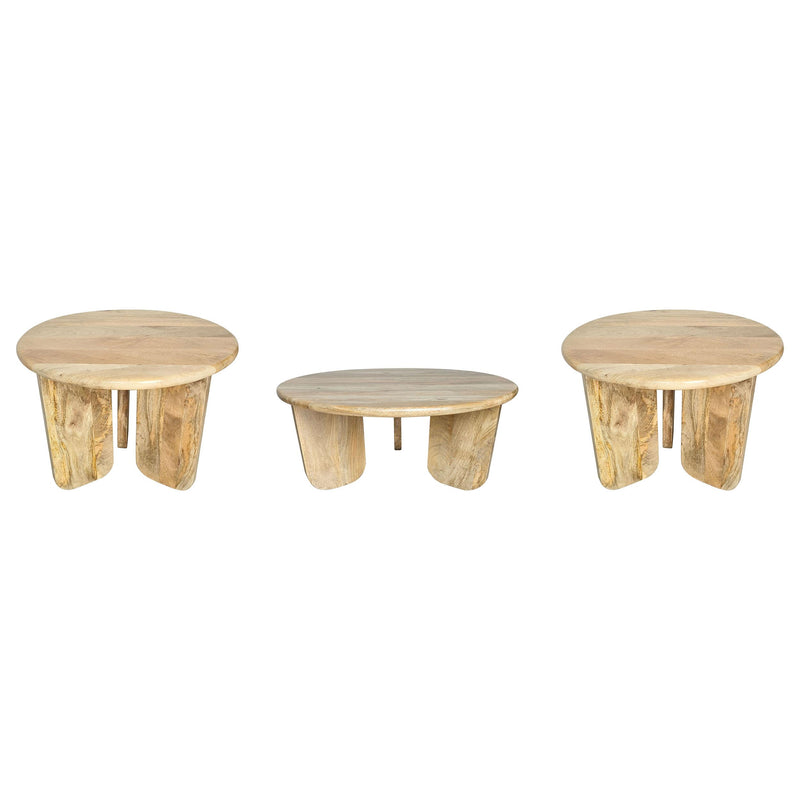 Dale 3-Piece Round Mango Wood Coffee and End Table Set Natural Mango - 722548-S3