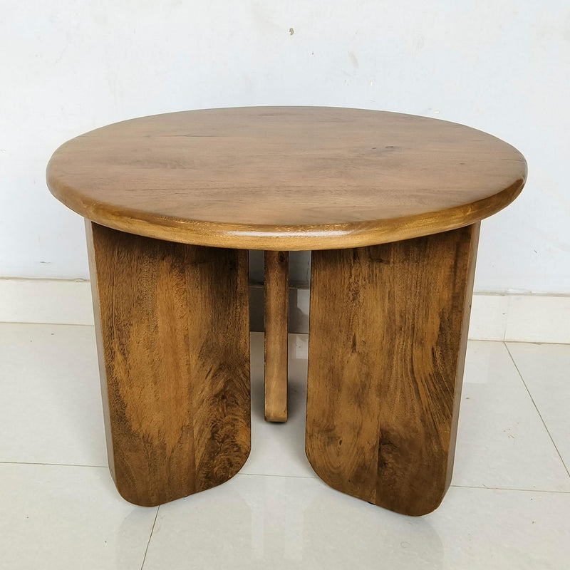 Dale Sculptural Round Solid Mango Wood End Table Honey Mango - 736077