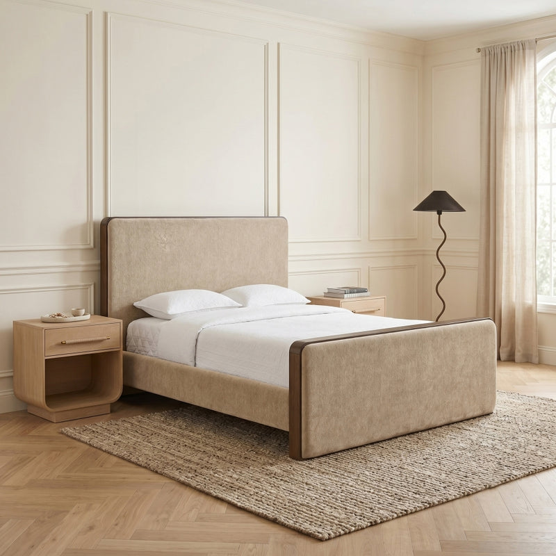 Dalton Fabric Upholstered King Bed in Beige - DaltonBeige-K