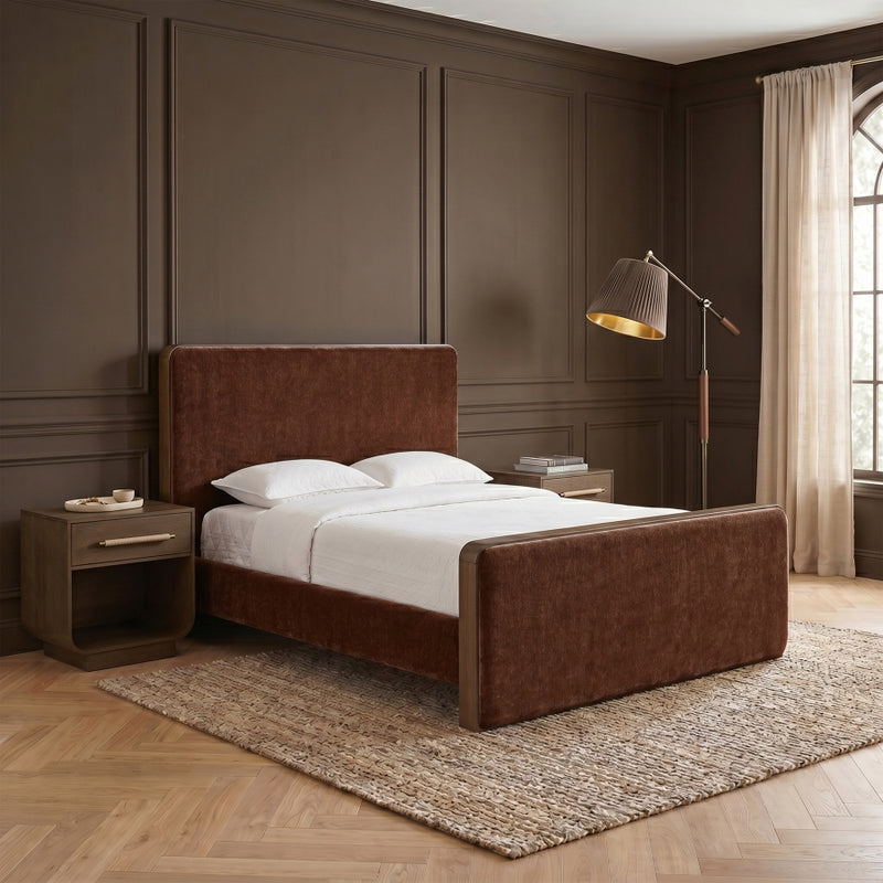 Dalton Fabric Upholstered King Bed in Burgundy - DaltonBurg-K