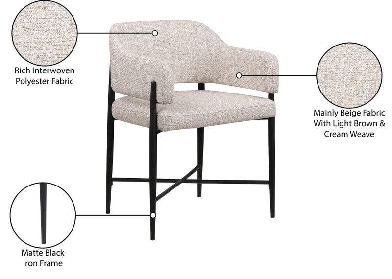 Dame Fabric Upholstered Dining Chair in Beige, Set of 2 - 974Beige-C