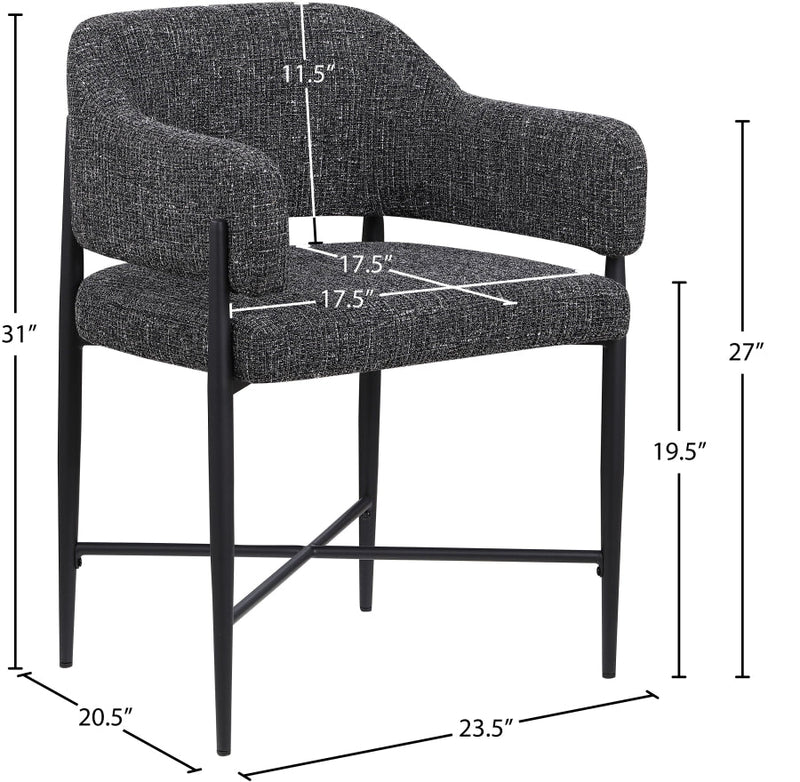 Dame Fabric Upholstered Dining Chair in Black, Set of 2 - 974Black-C