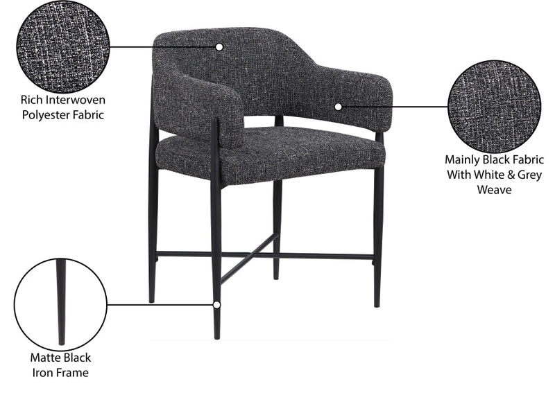 Dame Fabric Upholstered Dining Chair in Black, Set of 2 - 974Black-C