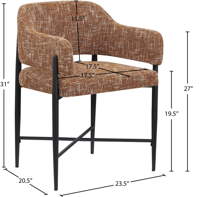 Dame Fabric Upholstered Dining Chair in Cognac, Set of 2 - 974Cognac-C