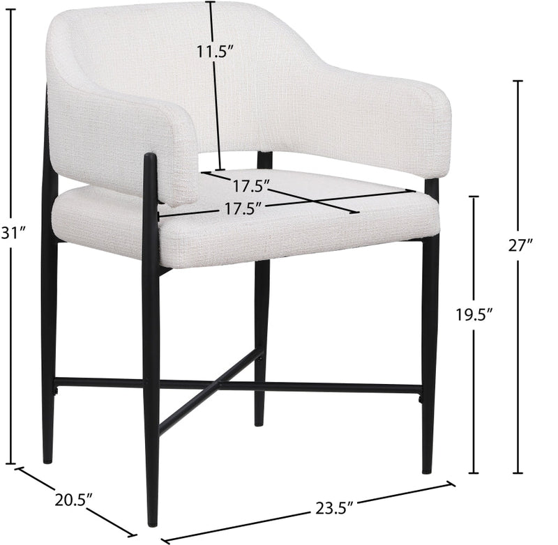 Dame Fabric Upholstered Dining Chair in Cream, Set of 2 - 974Cream-C