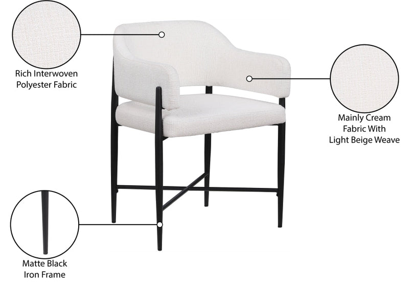 Dame Fabric Upholstered Dining Chair in Cream, Set of 2 - 974Cream-C