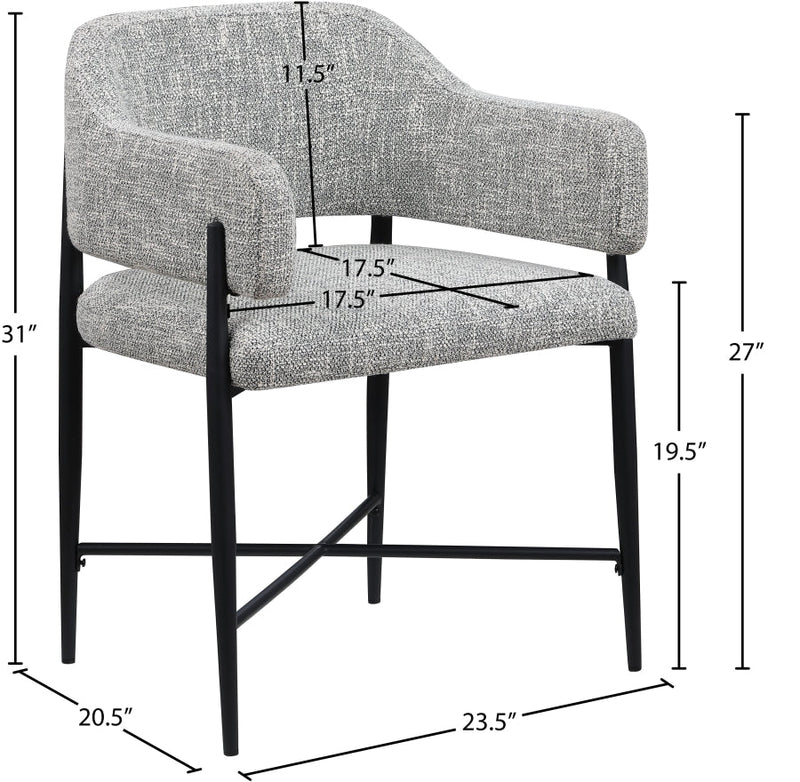 Dame Fabric Upholstered Dining Chair in Grey, Set of 2 - 974Grey-C