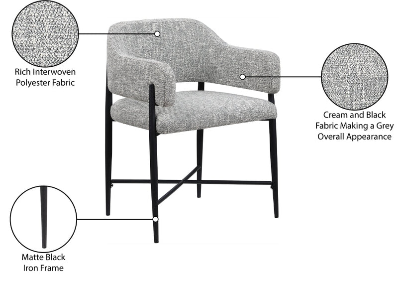 Dame Fabric Upholstered Dining Chair in Grey, Set of 2 - 974Grey-C