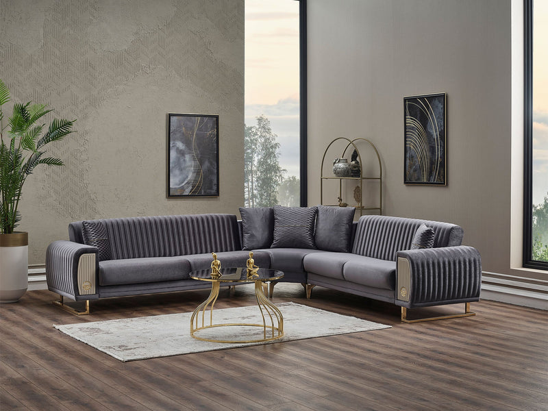 Damla Sectional Sofa in Grey - 200-SER-DAM-VELVET412-S