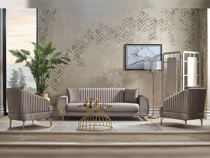 Damla Ser 3-pieces (Sofa & Loveseat & Chair) Livingroom in Beige - 200-SER-DAM-VELVET260-321