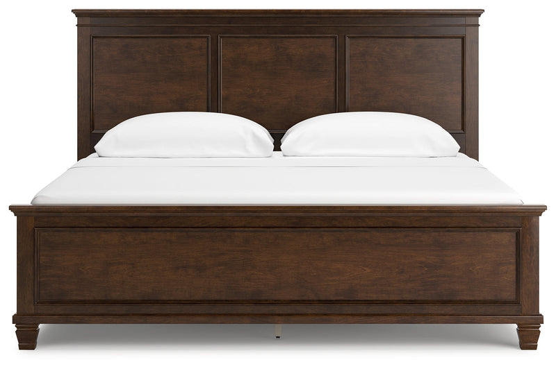 Danabrin California King Panel Bed with Mirrored Dresser and Chest in Brown - PKG015191