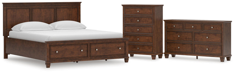 Danabrin California King Panel Storage Bed, Dresser and Chest in Brown - PKG023951