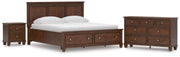 Danabrin California King Panel Storage Bed, Dresser and Nightstand in Brown - PKG023950