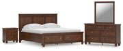 Danabrin California King Panel Storage Bed, Dresser, Mirror and Nightstand in Brown - PKG023949