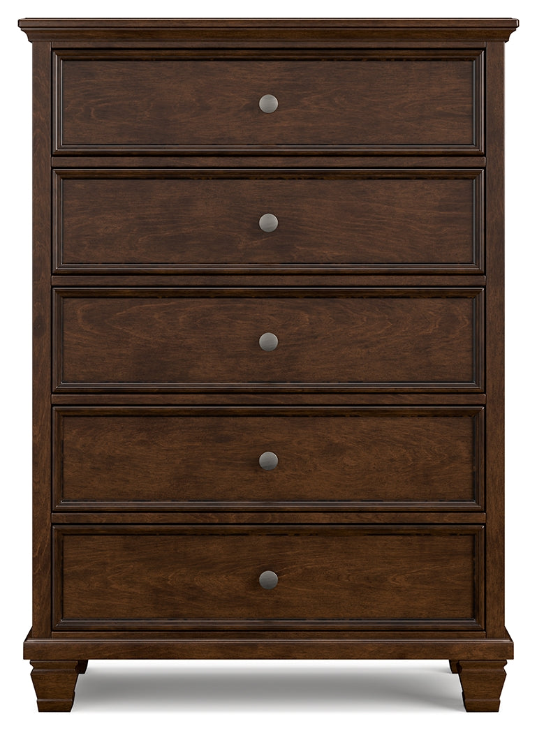 Danabrin Full Panel Bed with Mirrored Dresser and Chest in Brown - PKG015203