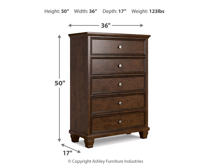 Danabrin Full Panel Bed with Mirrored Dresser and Chest in Brown - PKG015203