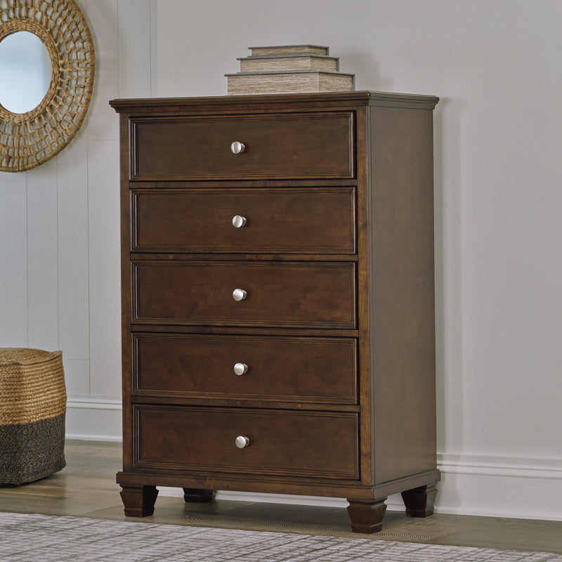 Danabrin Full Panel Bed with Mirrored Dresser and Chest in Brown - PKG015203