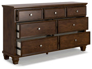 Danabrin Full Panel Storage Bed, Dresser and Chest in Brown - PKG023936