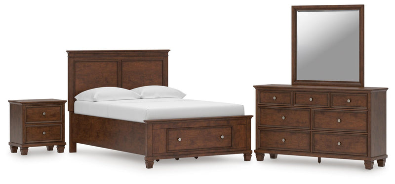 Danabrin Full Panel Storage Bed, Dresser, Mirror and Nightstand in Brown - PKG023934