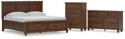 Danabrin King Panel Storage Bed, Dresser and Chest in Brown - PKG023946