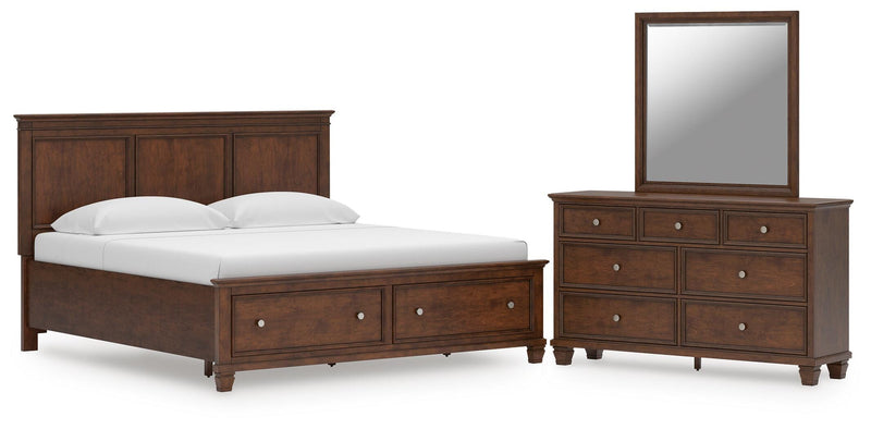 Danabrin King Panel Storage Bed, Dresser and Mirror in Brown - PKG023943