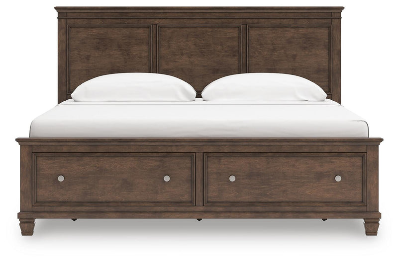 Danabrin King Panel Storage Bed, Dresser and Mirror in Brown - PKG023943