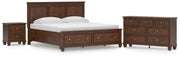 Danabrin King Panel Storage Bed, Dresser and Nightstand in Brown - PKG023945