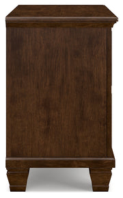 Danabrin Queen Panel Bed with Mirrored Dresser and Nightstand in Brown - PKG015178