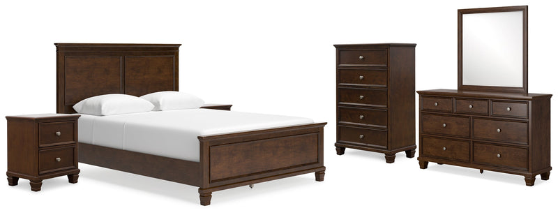Danabrin Queen Panel Bed with Mirrored Dresser, Chest and 2 Nightstands in Brown - PKG015177