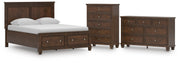 Danabrin Queen Panel Storage Bed, Dresser and Chest in Brown - PKG023941