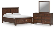 Danabrin Queen Panel Storage Bed, Dresser and Mirror in Brown - PKG023938