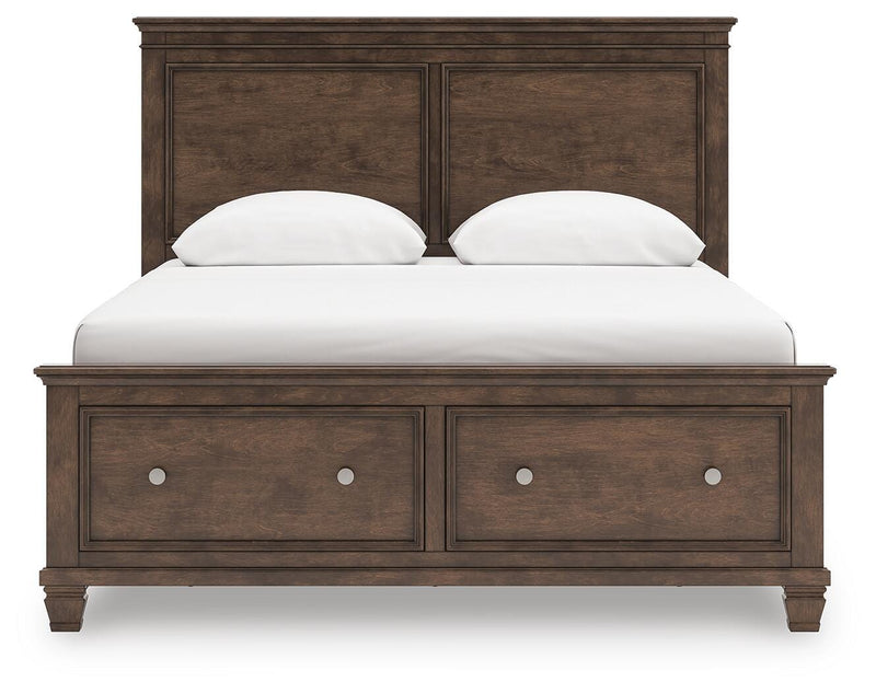 Danabrin Queen Panel Storage Bed, Dresser and Mirror in Brown - PKG023938