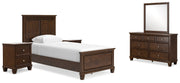 Danabrin Twin Panel Bed with Mirrored Dresser and 2 Nightstands in Brown - PKG015194