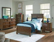 Danabrin Twin Panel Bed with Mirrored Dresser and 2 Nightstands in Brown - PKG015194