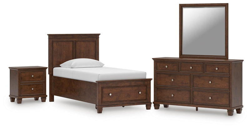 Danabrin Twin Panel Storage Bed, Dresser, Mirror and Nightstand in Brown - PKG023929