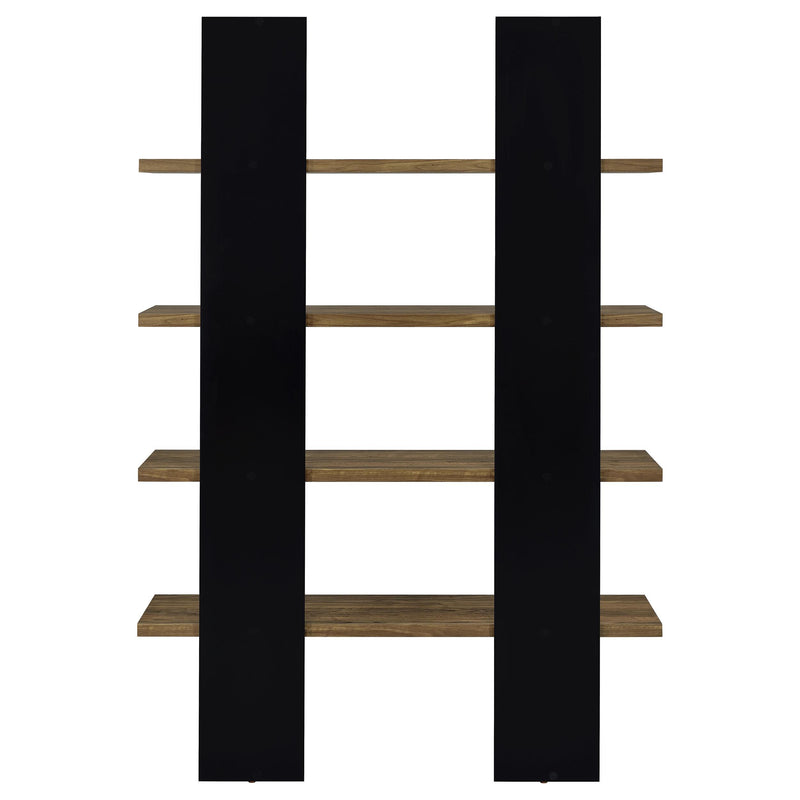 Danbrook 71-inch 4-shelf Bookshelf Black and Aged Walnut - 882036