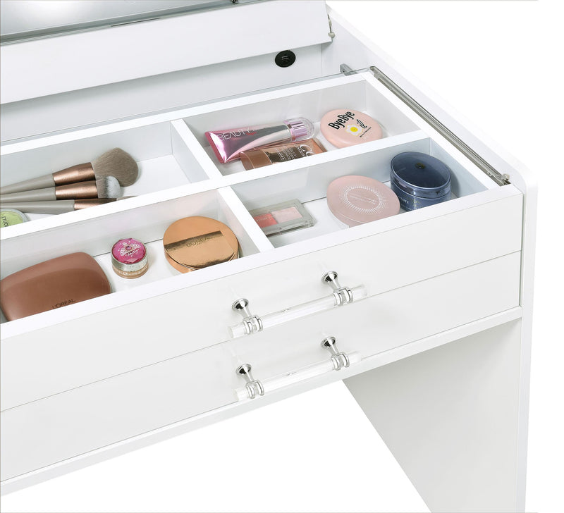 Danbury 3-drawer Makeup Vanity & Stool Set White High Gloss - 930208