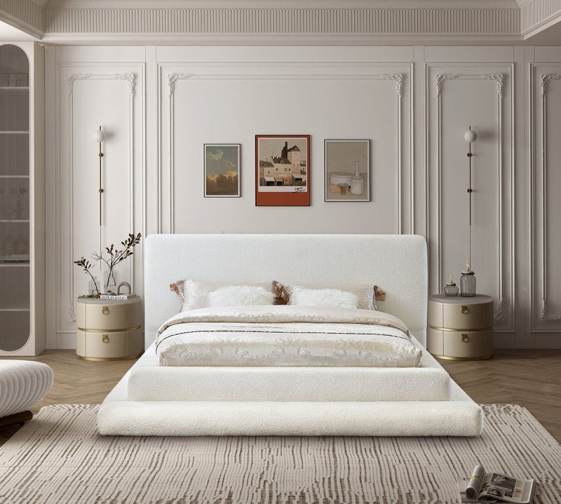 Dane Teddy Fabric King Bed (3 Boxes) Cream - Gate FurnitureKing Bed
