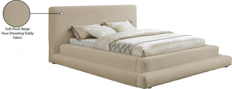 Dane Teddy Fabric Queen Bed (3 Boxes) Beige - Gate FurnitureQueen Bed