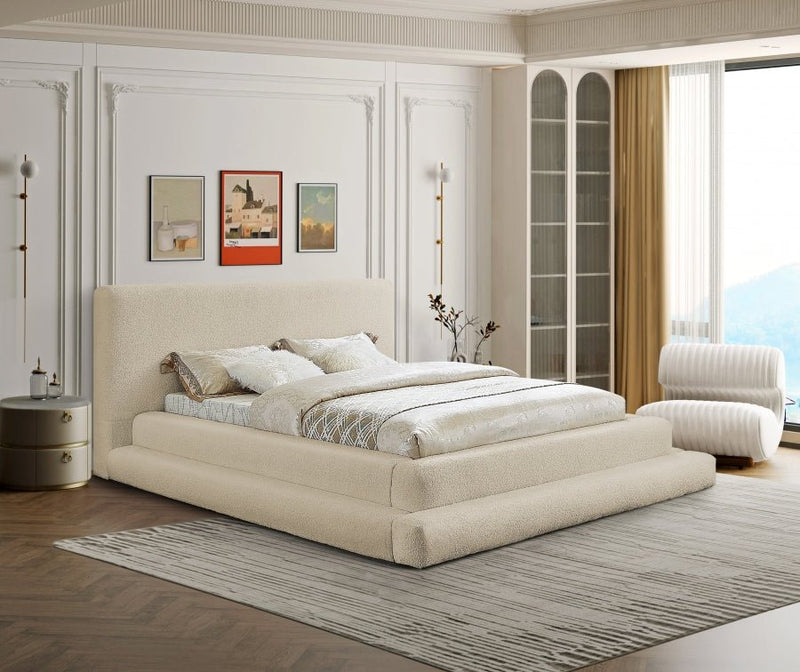 Dane Teddy Fabric Queen Bed (3 Boxes) Beige - Gate FurnitureQueen Bed
