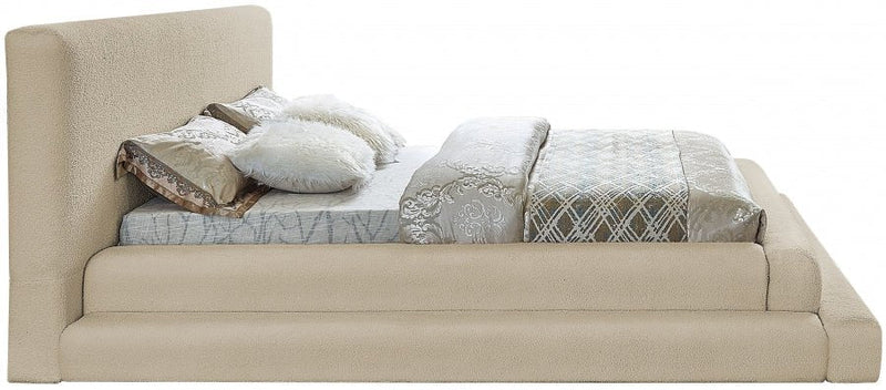 Dane Teddy Fabric Queen Bed (3 Boxes) Beige - Gate FurnitureQueen Bed