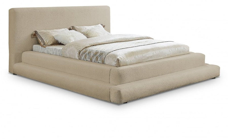 Dane Teddy Fabric Queen Bed (3 Boxes) Beige - Gate FurnitureQueen Bed