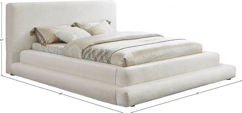 Dane Teddy Fabric Queen Bed (3 Boxes) Cream - Gate FurnitureQueen Bed