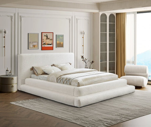 Dane Teddy Fabric Queen Bed (3 Boxes) Cream - Gate FurnitureQueen Bed