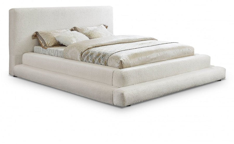 Dane Teddy Fabric Queen Bed (3 Boxes) Cream - Gate FurnitureQueen Bed