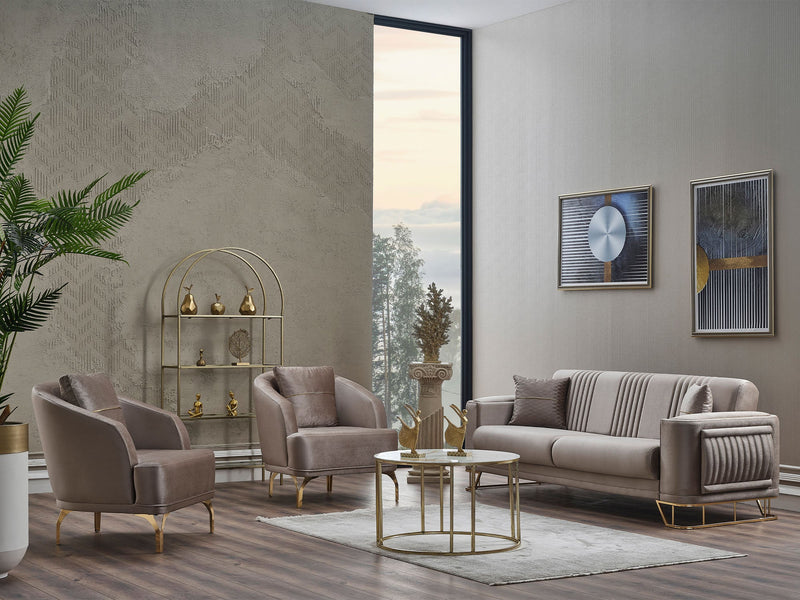 Dante 3-pieces (Sofa & Loveseat & Chair) Livingroom in Beige - 200-SER-DAN-VELVET260-321