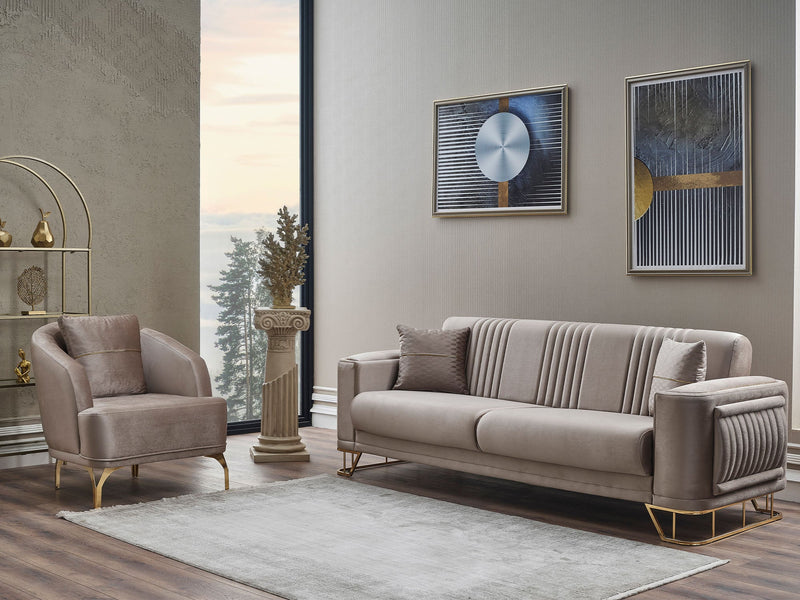 Dante 3-pieces (Sofa & Loveseat & Chair) Livingroom in Beige - 200-SER-DAN-VELVET260-321