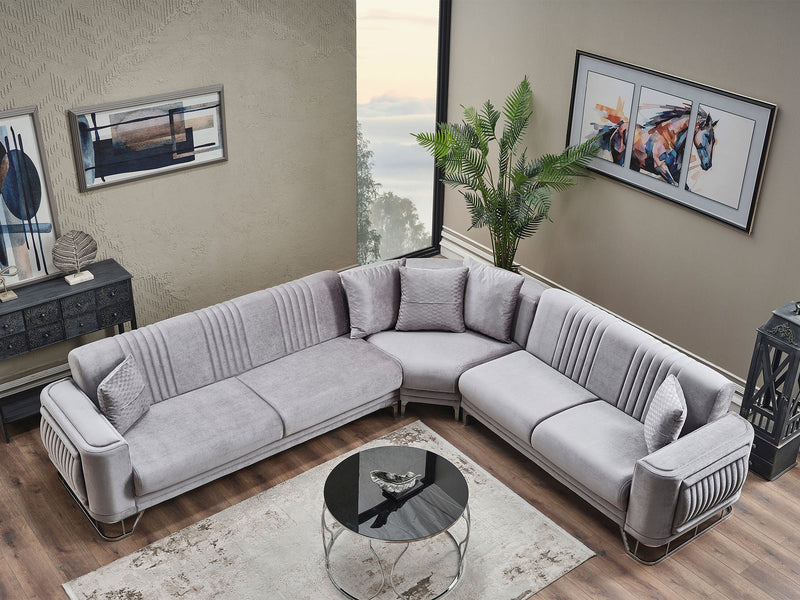 Dante Sectional Sofa in Light Grey - 200-SER-DAN-VELVET405-S