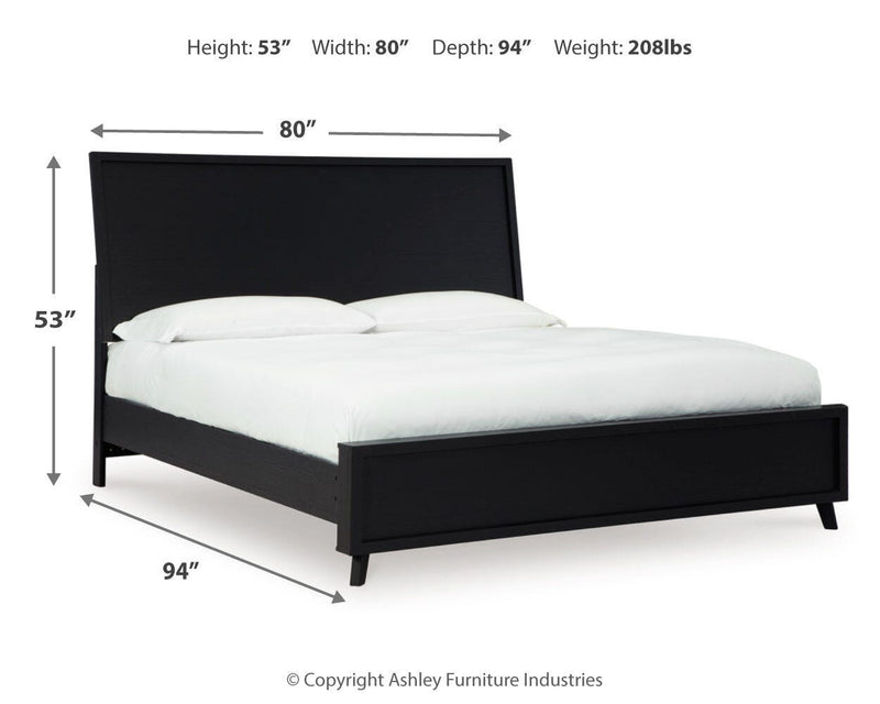 Danziar King Panel Bed, Dresser, Mirror and 2 Nightstands in Black - PKG015914