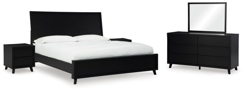 Danziar King Panel Bed, Dresser, Mirror and 2 Nightstands in Black - PKG015914